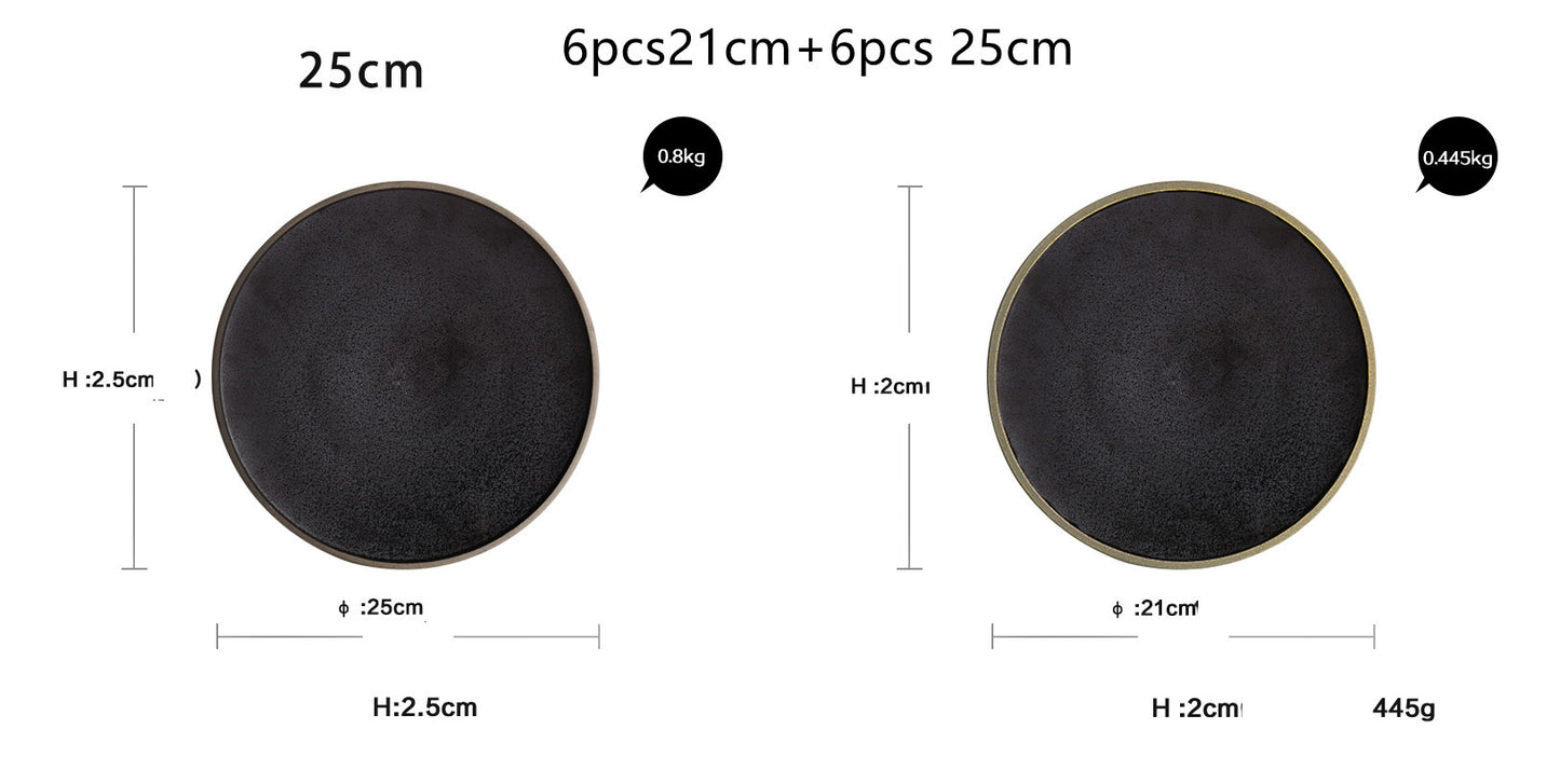 Black Crystal Ceramic Dessert Plate Round Flat Plate
