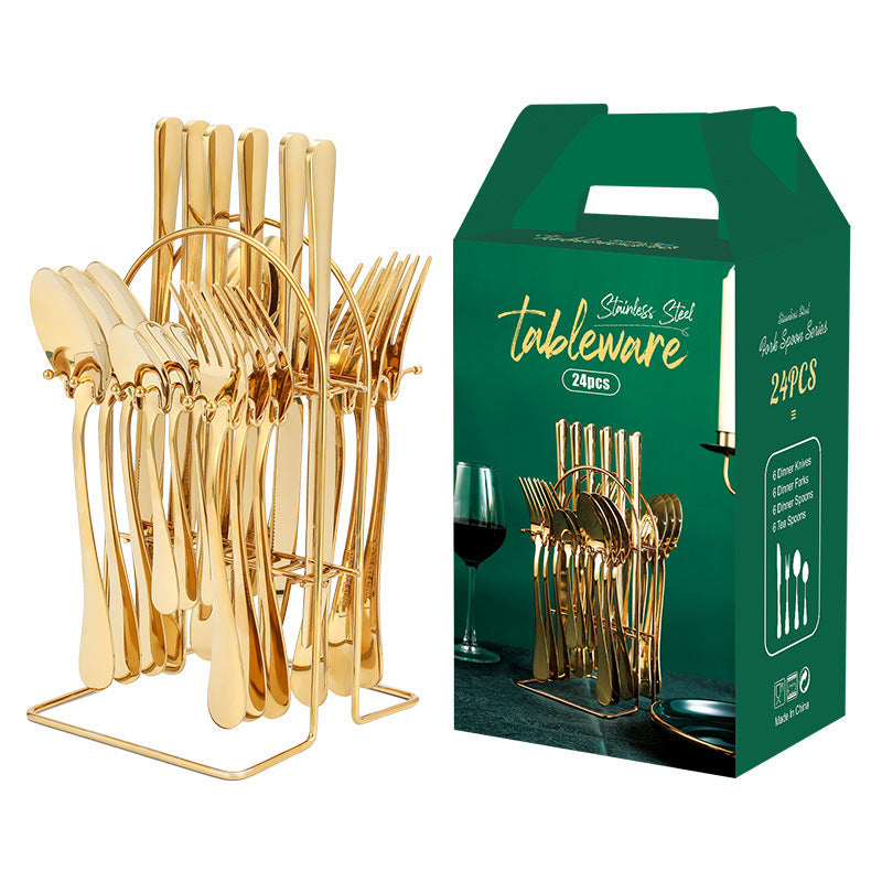 Gold Stainless Steel Cutlery Set With Rack