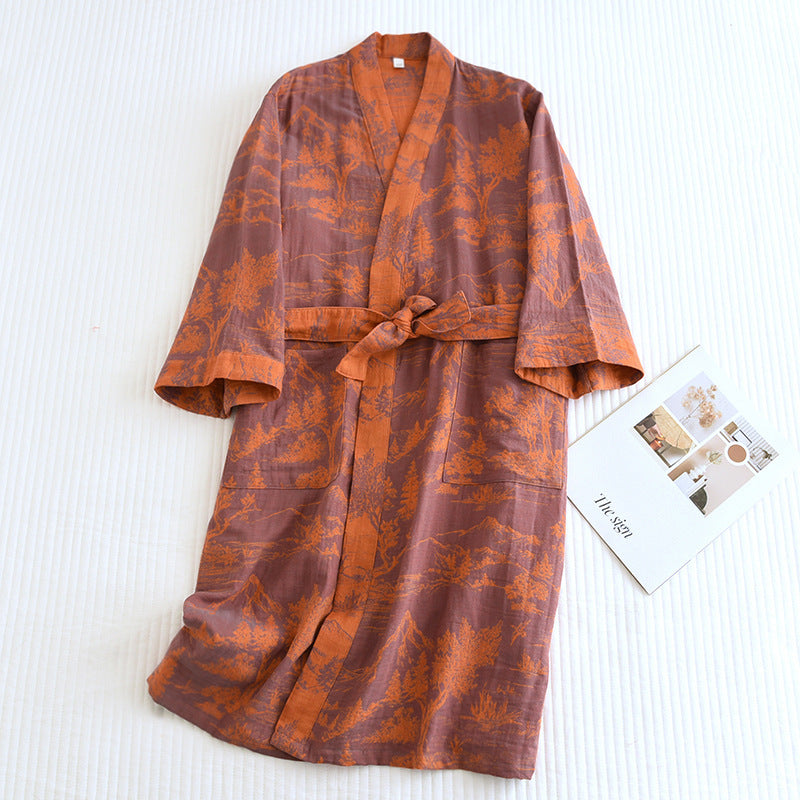 Couple Cotton Loose Lace Bathrobe Jacquard Pajamas