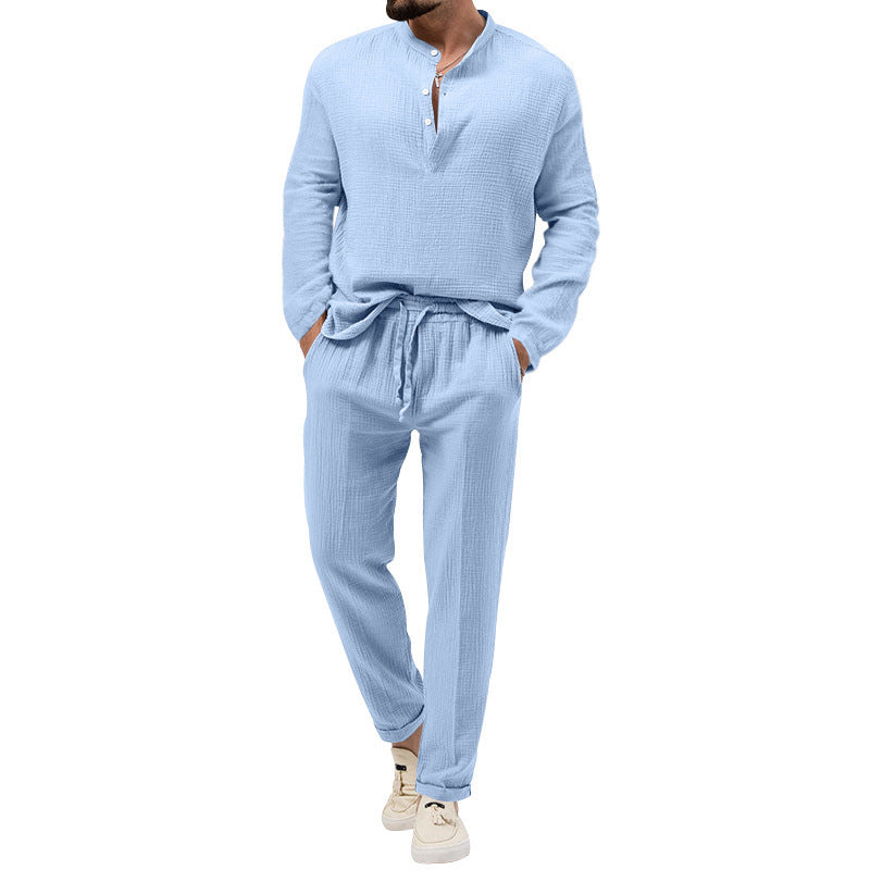 Solid Color Casual T-shirt Long Sleeve Shirt Trousers Set