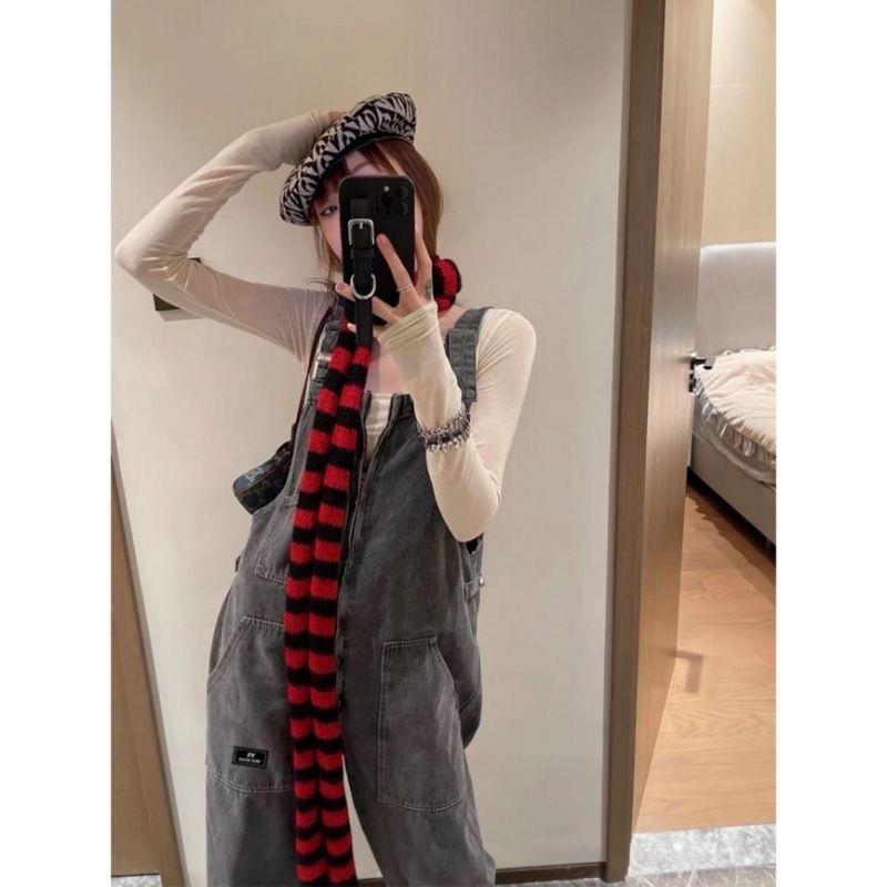 Yabi Style Punk Y2G Black Red Striped Extra Long Wool Scarf