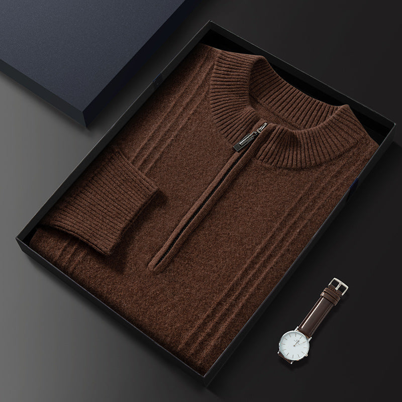 Men's Half Turtleneck Zipper Plus Size Wool Sweater