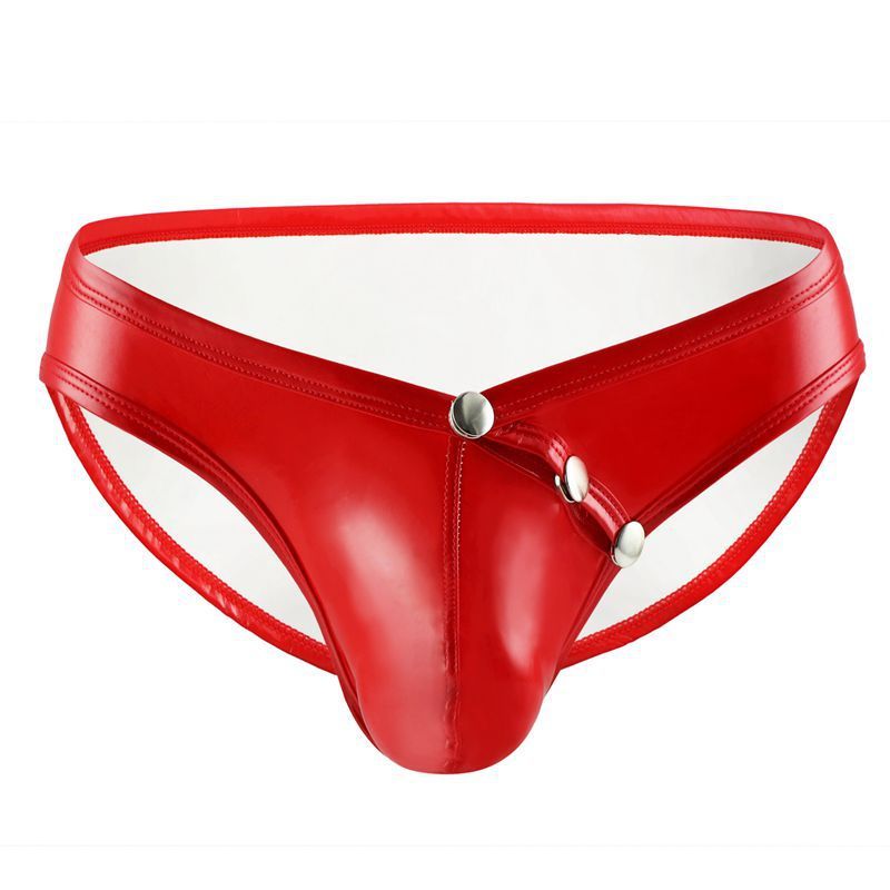Men's Faux Leather U Convex Low Waist Briefs