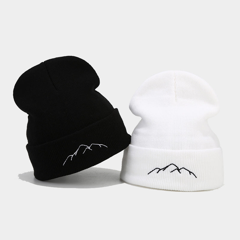 Peak Embroidery Beanie Hat Warm Trendy
