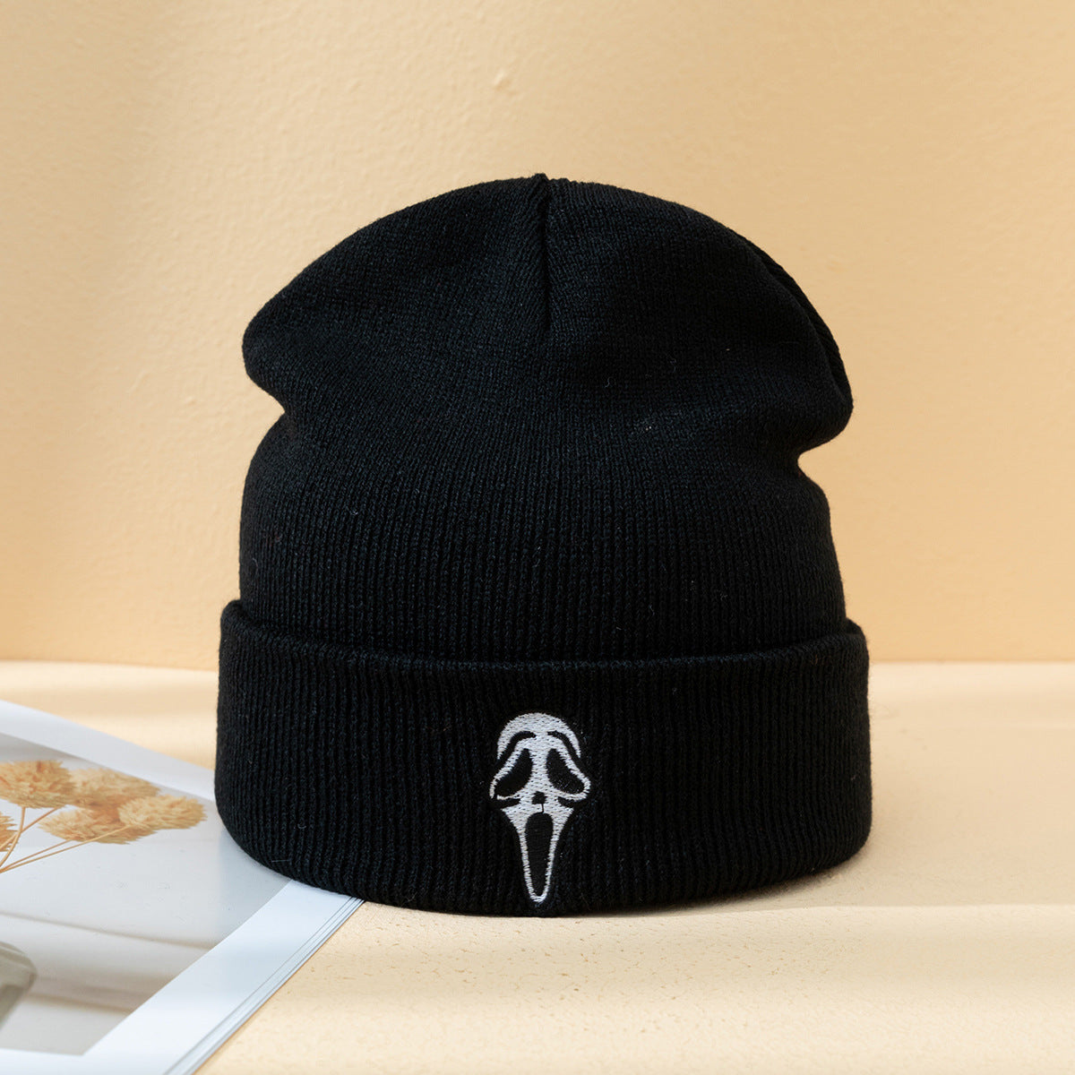 Halloween Dark Embroidered Ghost Skeleton Knitted Hat