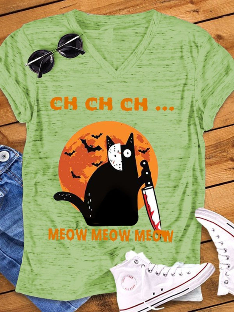 Cross-Border 3D Printed Loose V-Neck T-shirt for Women