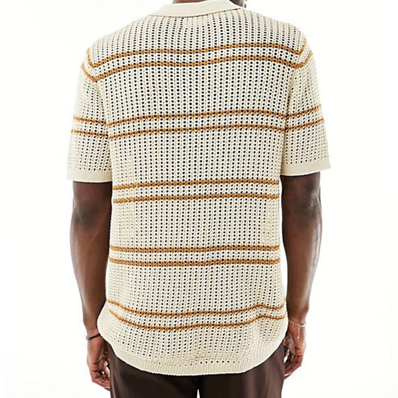Men's Knitwear Lapel Short Sleeve Hollow Cardigan