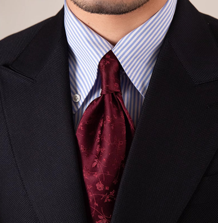 Three-fold Roll Wool Lining Handmade Silk Jacquard Tie