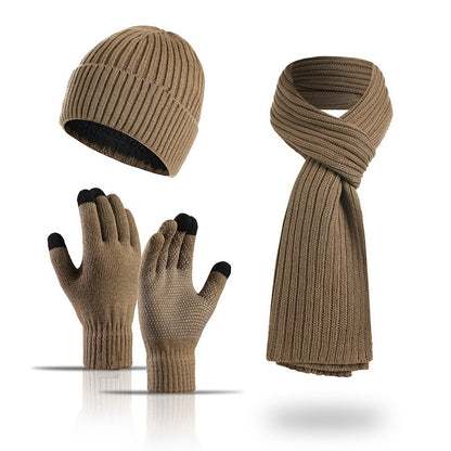 Winter Solid Color Knitted Scarf Hat Gloves Set