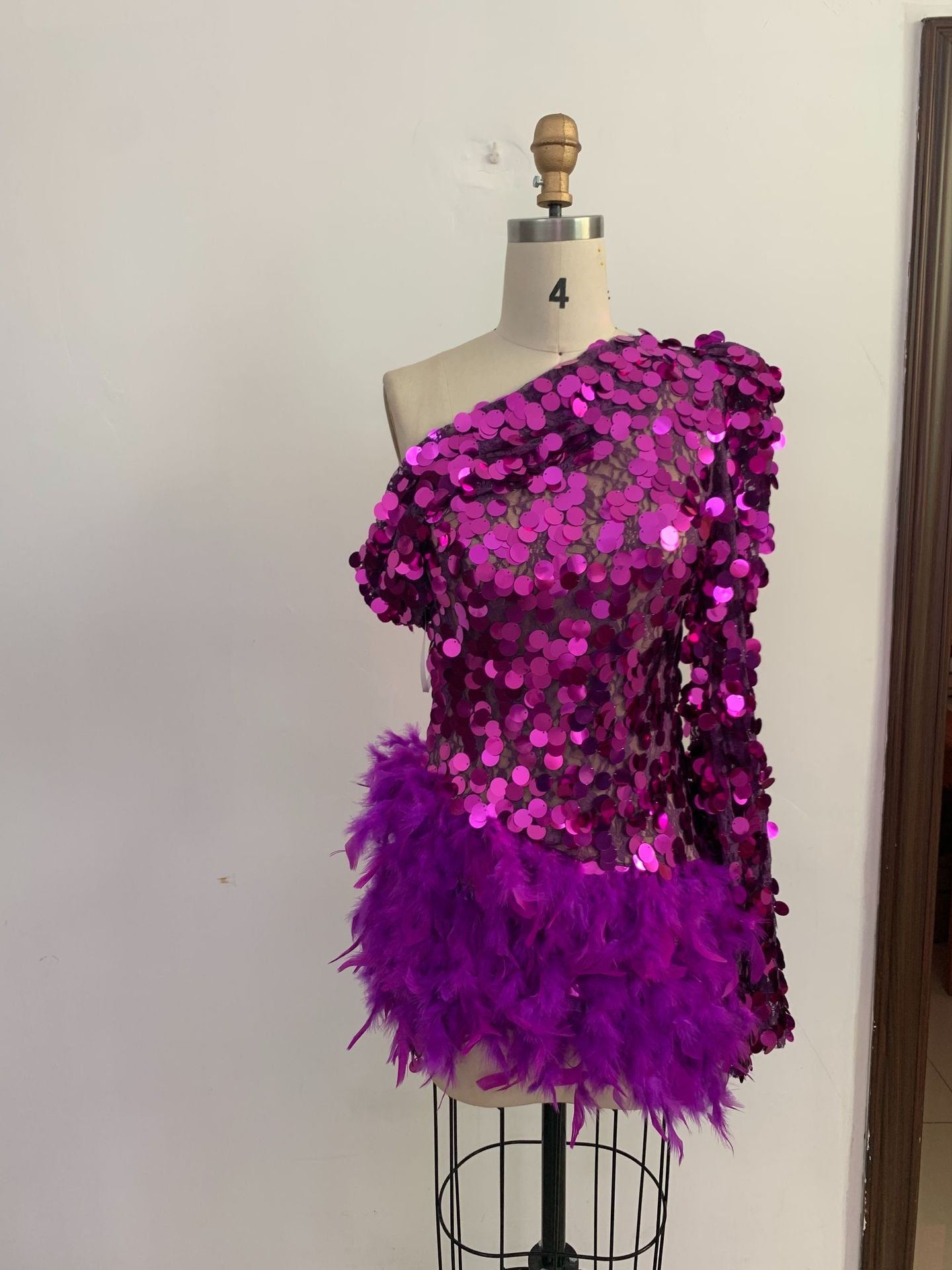 Purple Feather Sequin Dress