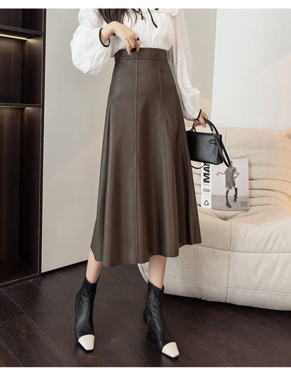 Women's Autumn And Winter High Waist PU Leather Skirt