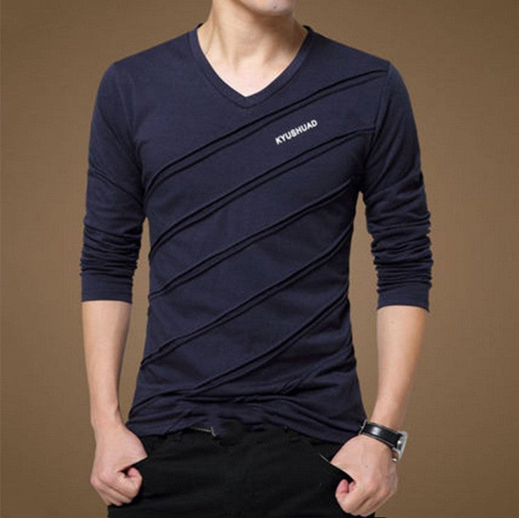 Men's Cotton V-neck Long Sleeve T-shirt