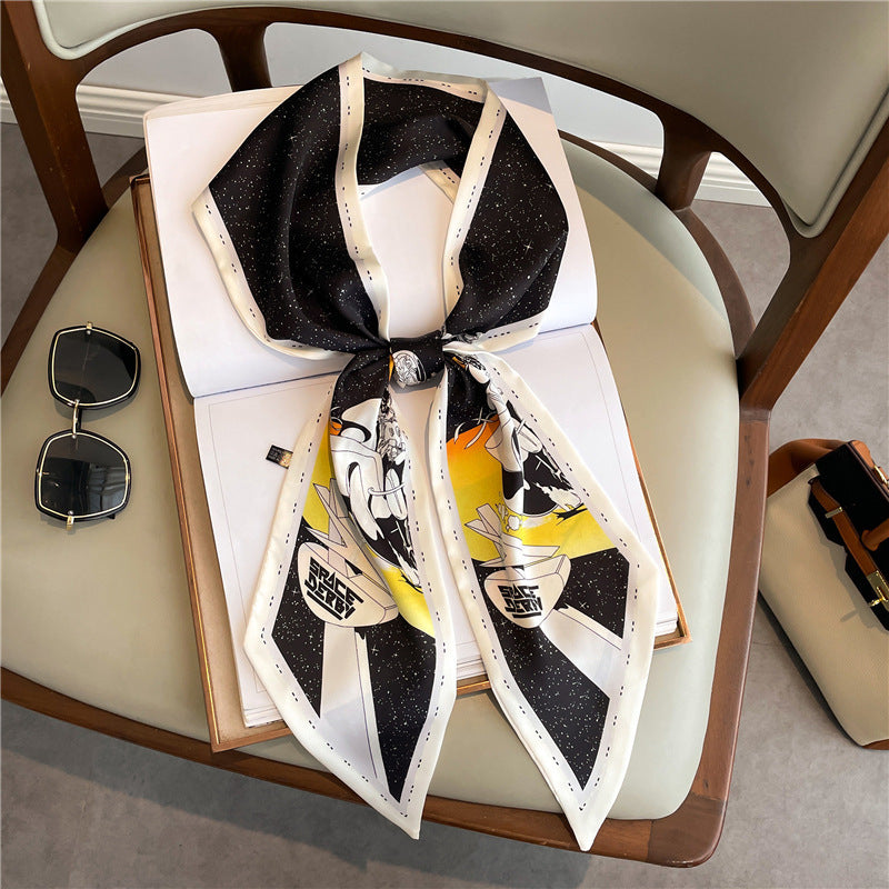 Thin Houndstooth Silk Scarf - Hair Tie