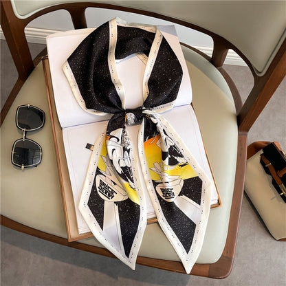 Thin Houndstooth Silk Scarf - Hair Tie