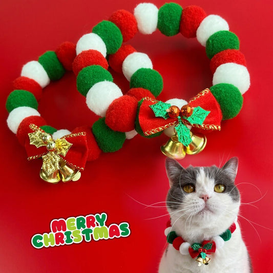 Christmas Pet Collar, Plush Necklace, Bow