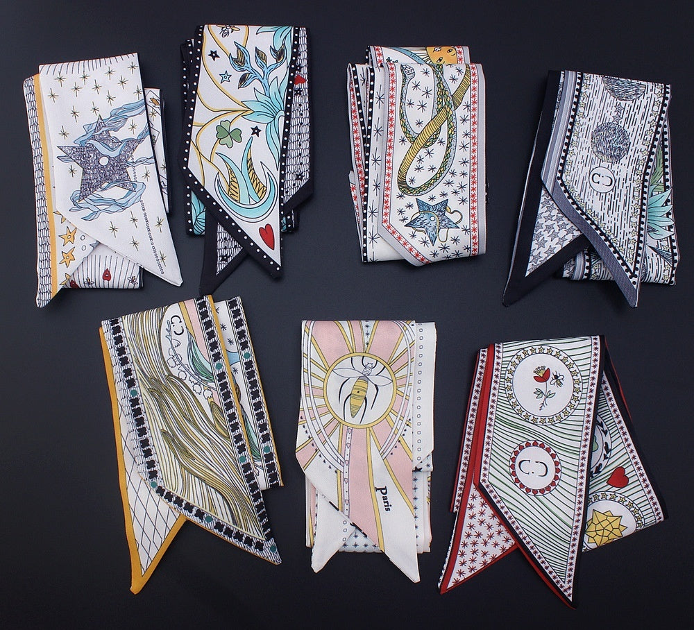 Tarot Series Duplex Printing Twill Silk Scarves with Tied Bag Handles