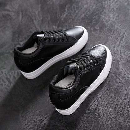 Soft Leather White Thick Bottom Height Increasing Insole Canvas Shoes