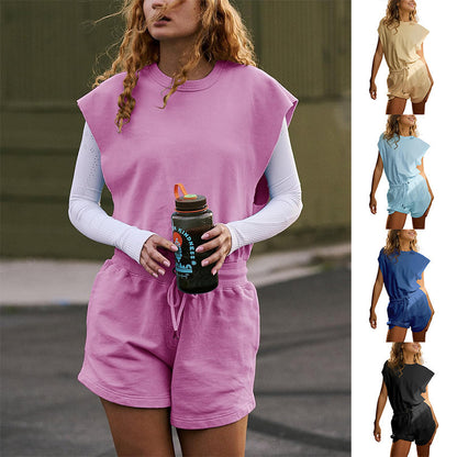 Summer Backless Drawstring Shorts Jumpsuit