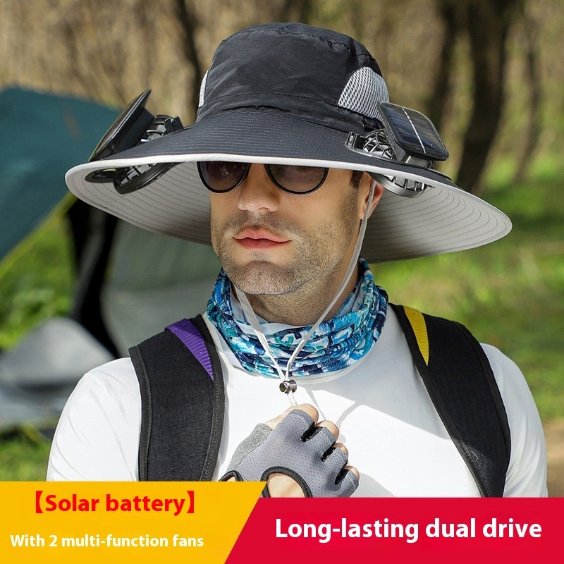Removable Solar Recharge Fan Embedded Big Brim Hat