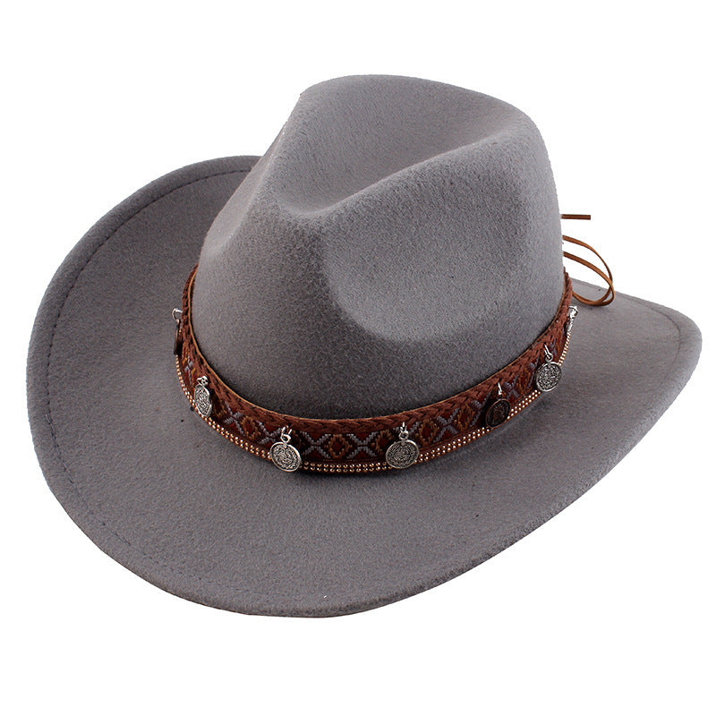 European And American Style Woolen Cowboy Hat Men's Lady Couple Ethnic Style Curling