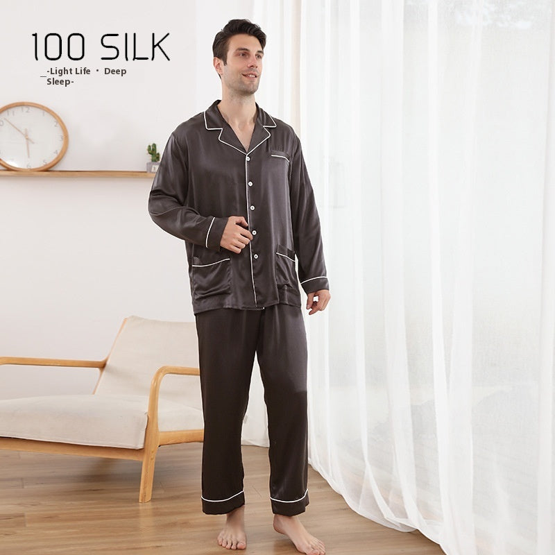 Men's 22 M Heavy Mulberry Silk Pajamas Lapel Homewear