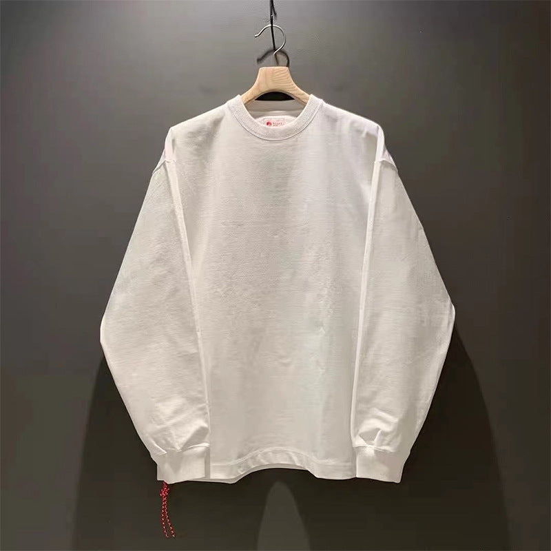 Japanese Red Rope Solid Color Long Sleeve T-shirt Men
