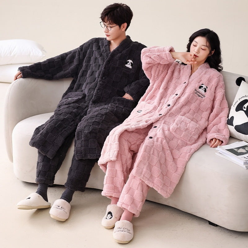 Women's Flannel Bathrobe Plus Size Coral Fleece