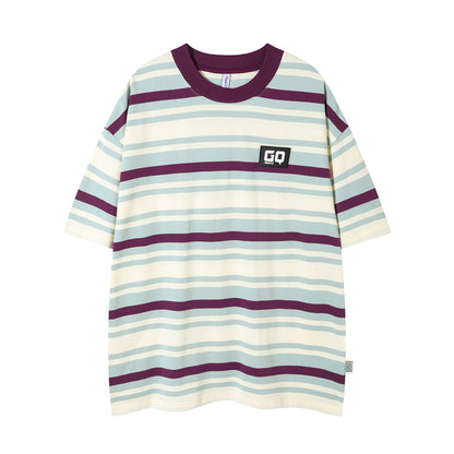Vintage Stripe Niche Couple Loose Half Sleeve Top