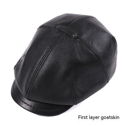 Men's Sheepskin Peaked Beret Newsboy Leather Hat