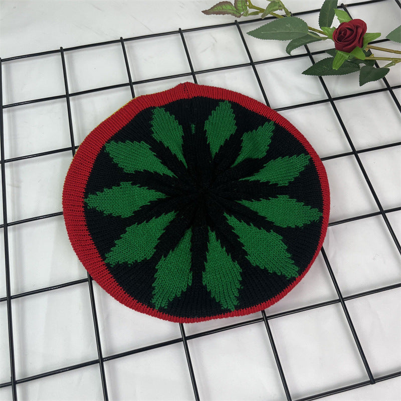 Hand Crocheted Wool Beret Jamaica Colorblock