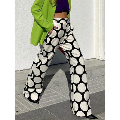Printed Contrast Wide Leg High Waist Pants