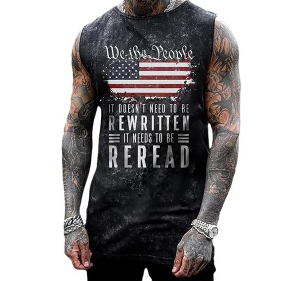 Men's Plus Size Sleeveless 3D Retro Print Vest