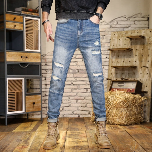 Men's Hole Patch Contrast Slim Fit Jeans