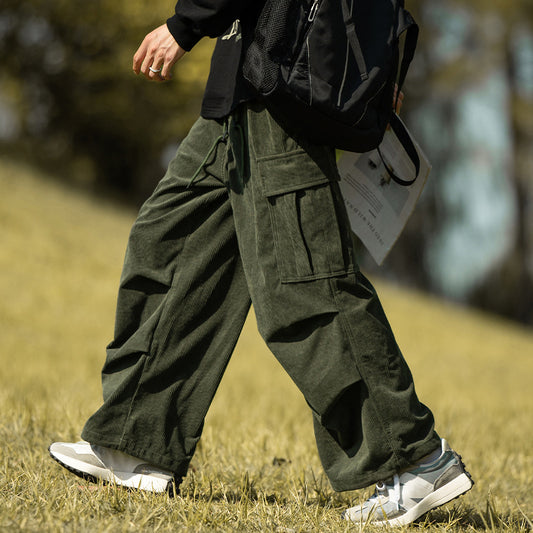 Autumn Winter Straight Wide-Leg Corduroy Overalls Men