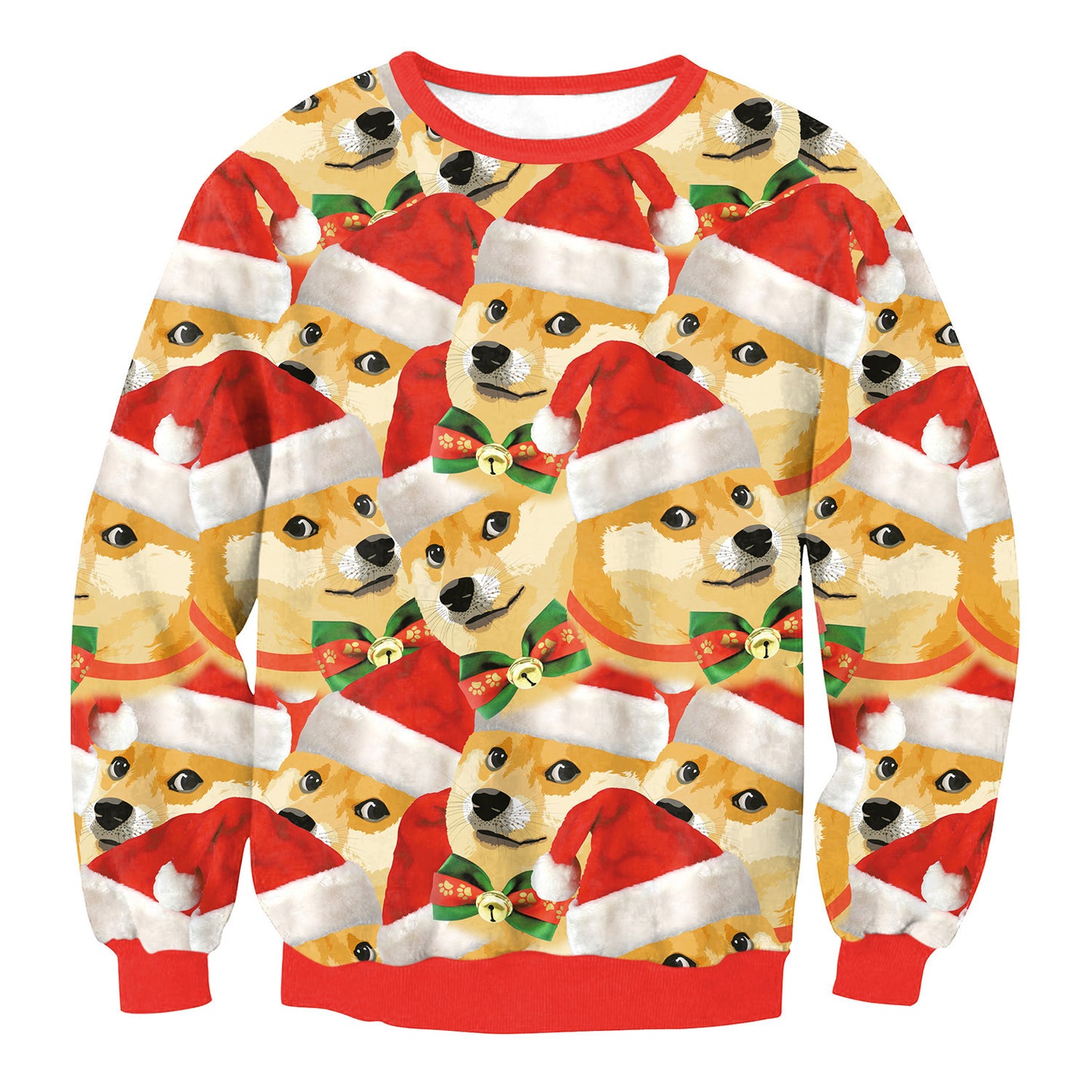 Ugly Christmas Sweater, Santa Elf Print, Pullover