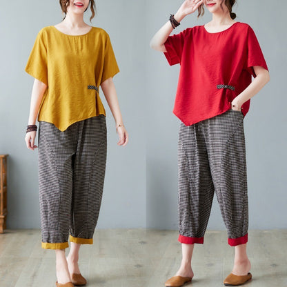 New Chinese Style Buckle Irregular Top Two-piece Set For Women