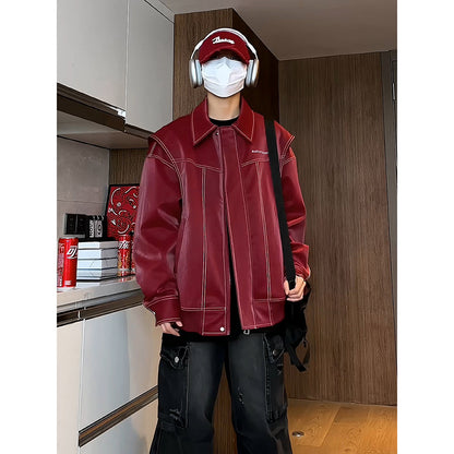 Spring Design Fake Two-piece Leather Coat
