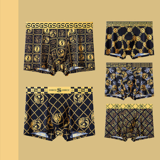 Summer Men's Ice Silk Retro Printed Antibacterial Shorts
