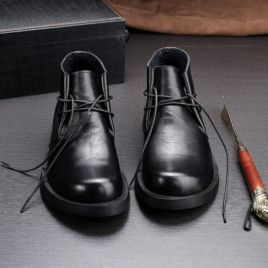 Short Lace-up Leather Mid-top Martin Boots