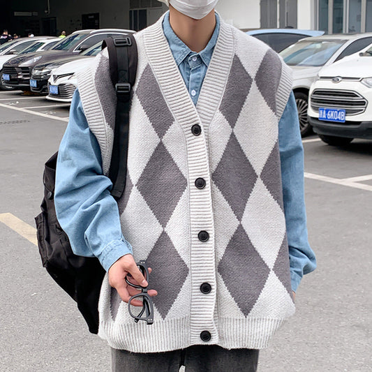 Autumn Winter Men's V-neck Woolen Sweater Vest