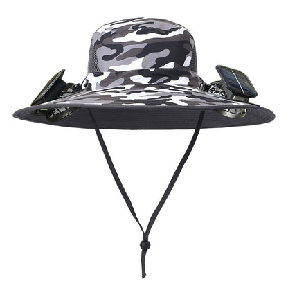 Removable Solar Recharge Fan Embedded Big Brim Hat