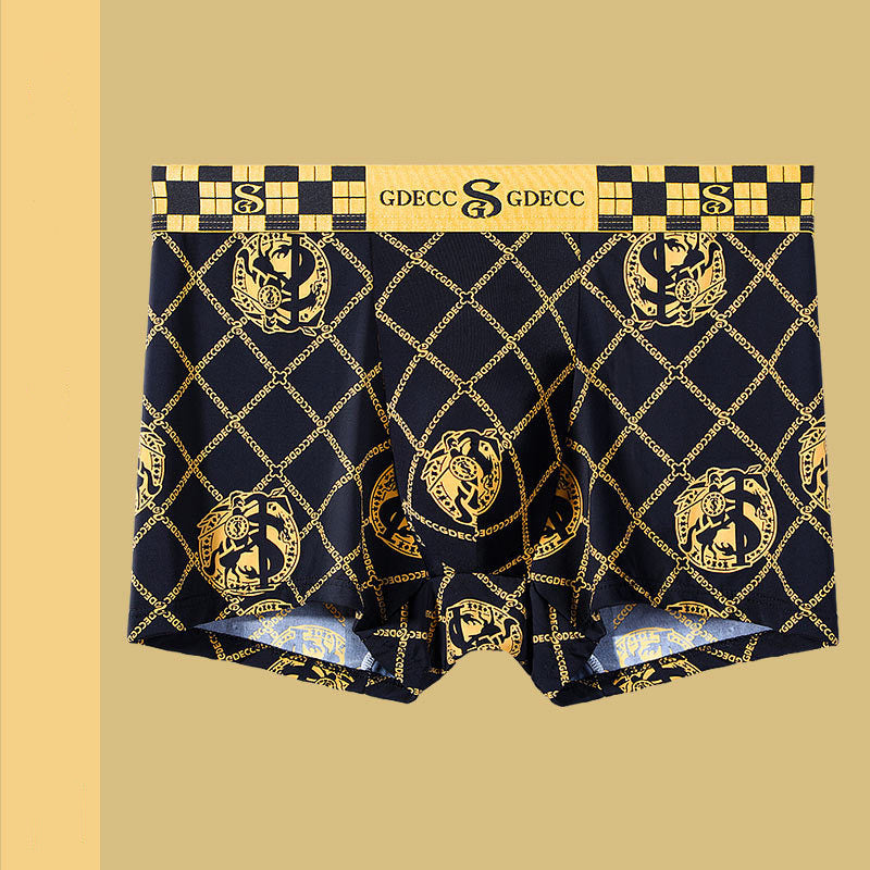 Summer Men's Ice Silk Retro Printed Antibacterial Shorts