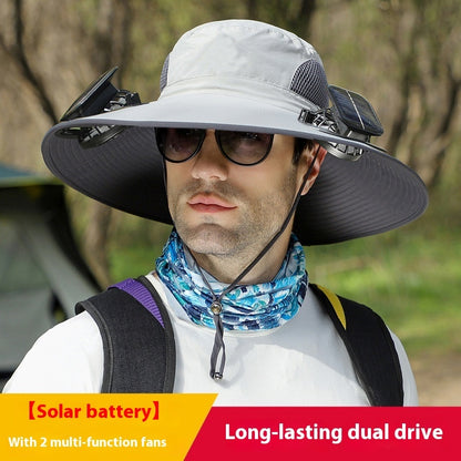 Removable Solar Recharge Fan Embedded Big Brim Hat