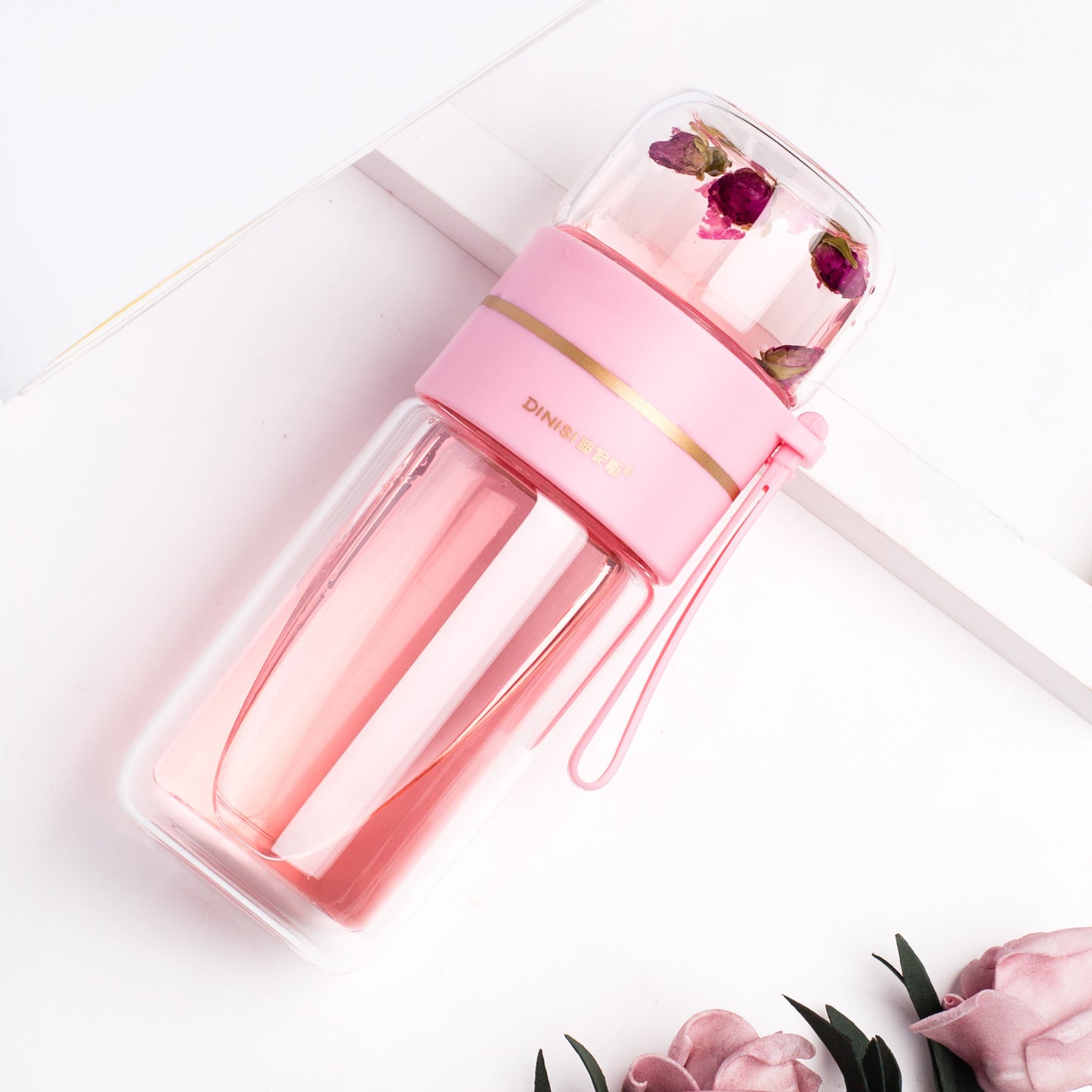 Glass Water Bottle with Tea Infuser and Double Wall