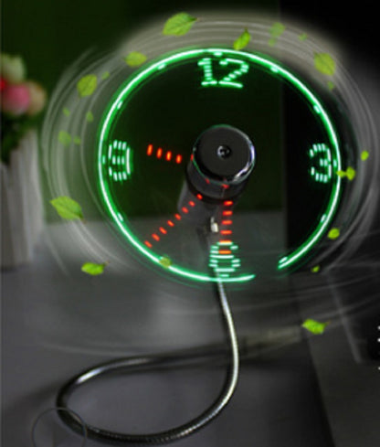 USB LED Mini Fan Clock Flexible Time Display Gadget