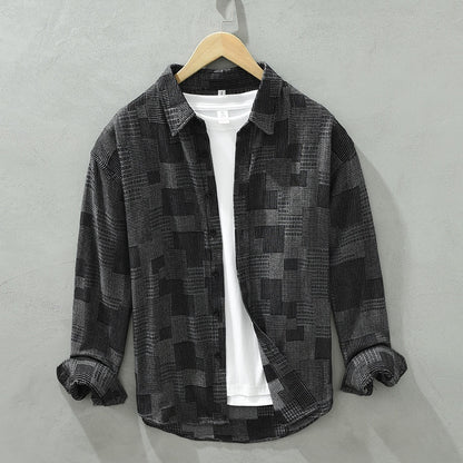 Jacquard Color Block Denim Long Sleeve Shirt