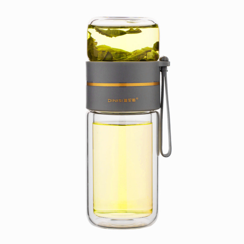Glass Water Bottle with Tea Infuser and Double Wall
