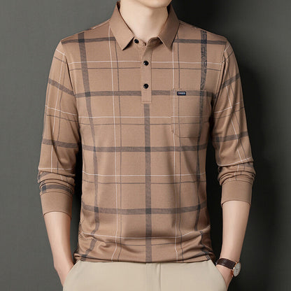 Men's Autumn Long Sleeve Striped Polo Shirt