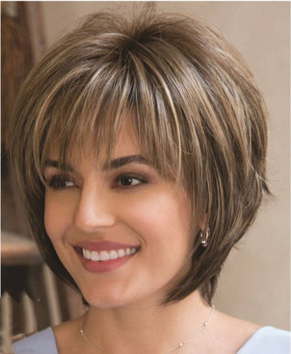 Blonde Brown Short Heat Resistant Natural Hair Wig