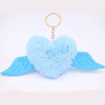 Heart Wings Wool Ball Keychain